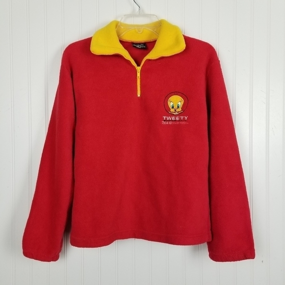 Vintage Tweety Bird Fleece Pullover Space Jam Warner Bros 1996 Quarter Zip - Picture 9 of 10
